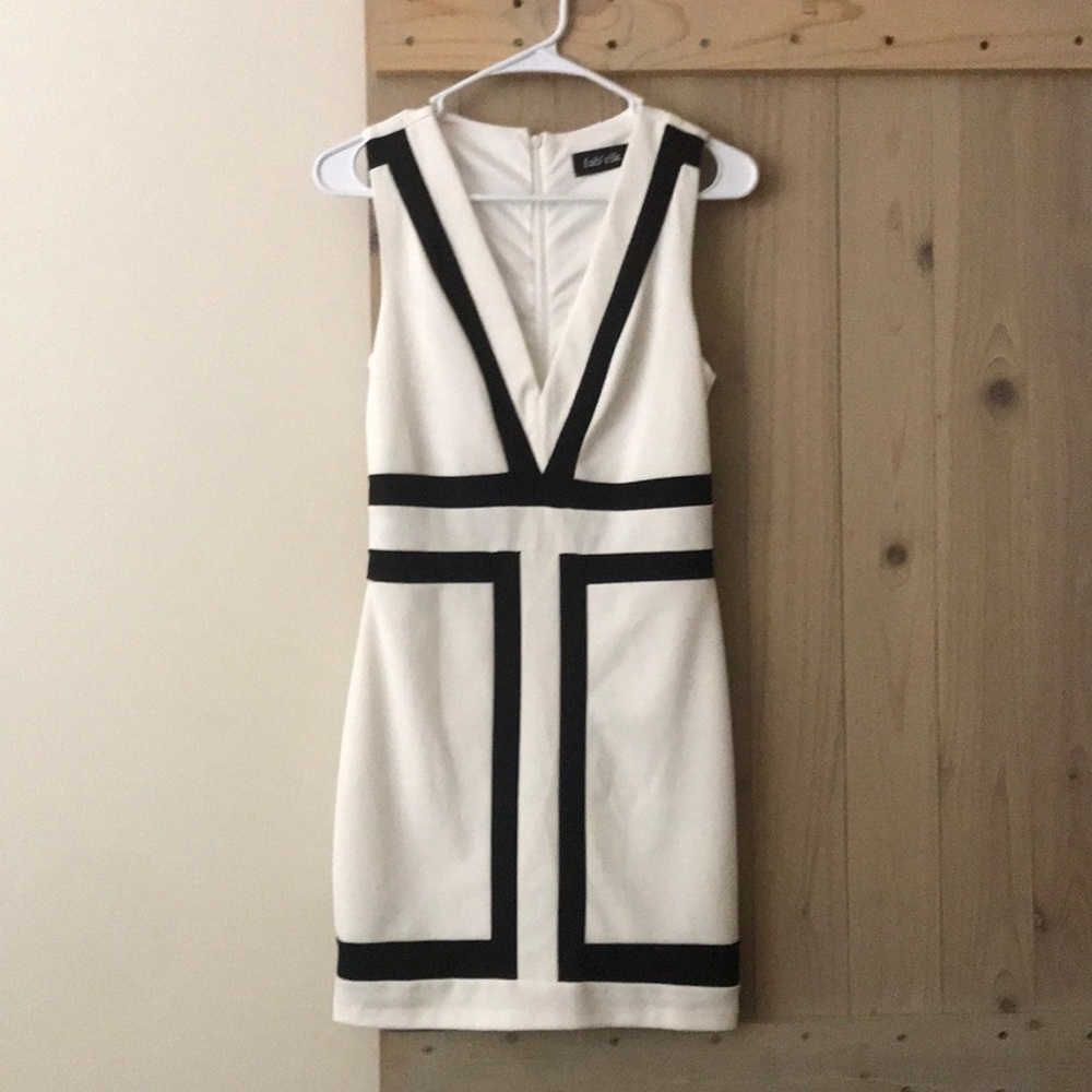 Black and white V neck mini dress